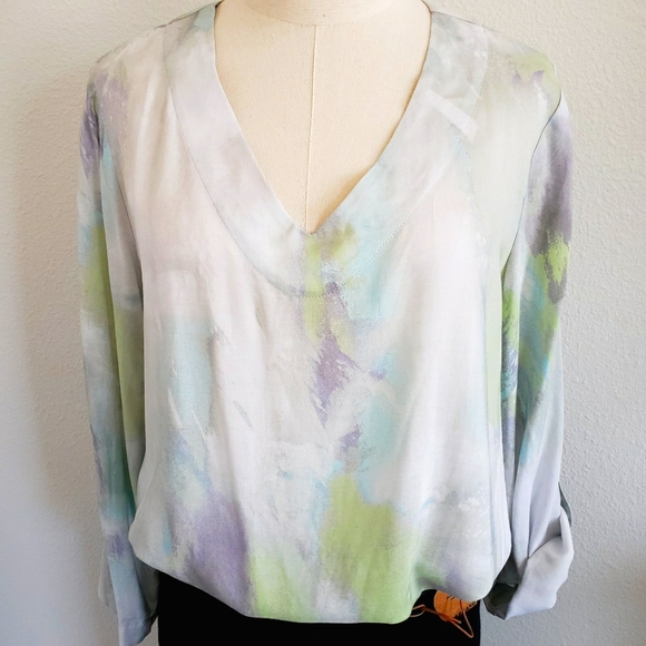 B NEW YORK Paint Splash Long Sleeve Pastel V-Neck Tunic Top--NWT--M - Picture 6 of 15